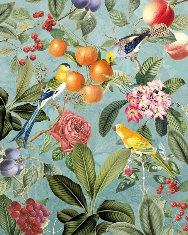 Digitaldruck Vlies Fototapete - Birds and Berries - Größe 200 x 250 cm