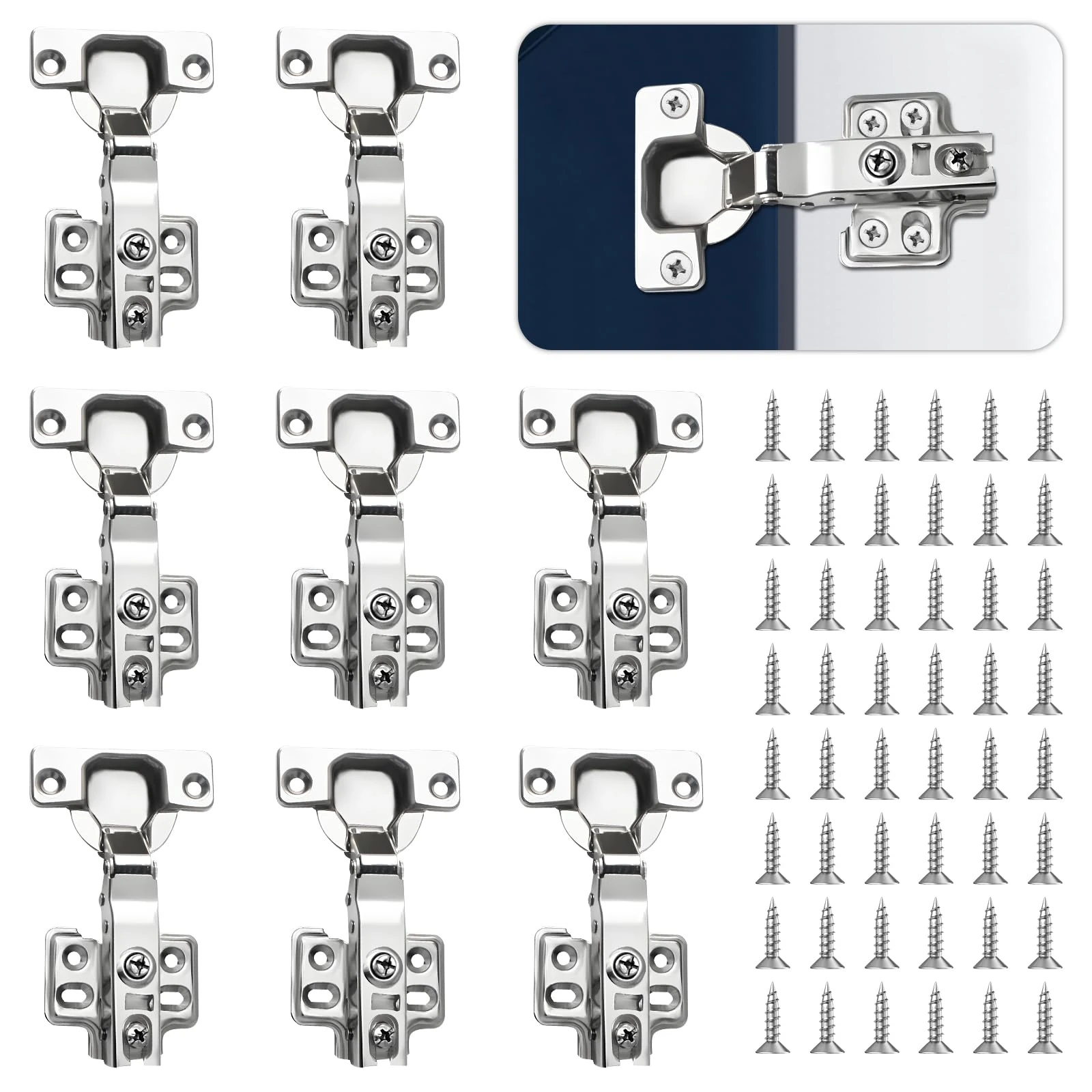 Cabinet Hinges Kitchen Cupboard Hinges, Bedroom Wardrobe Door Hinges for Bathroom Bedroom Dining Room Full Overlay Mute Hydraulic Soft Close Hinges, Folded Door Hinges with Screws, Pack of 8 Sets