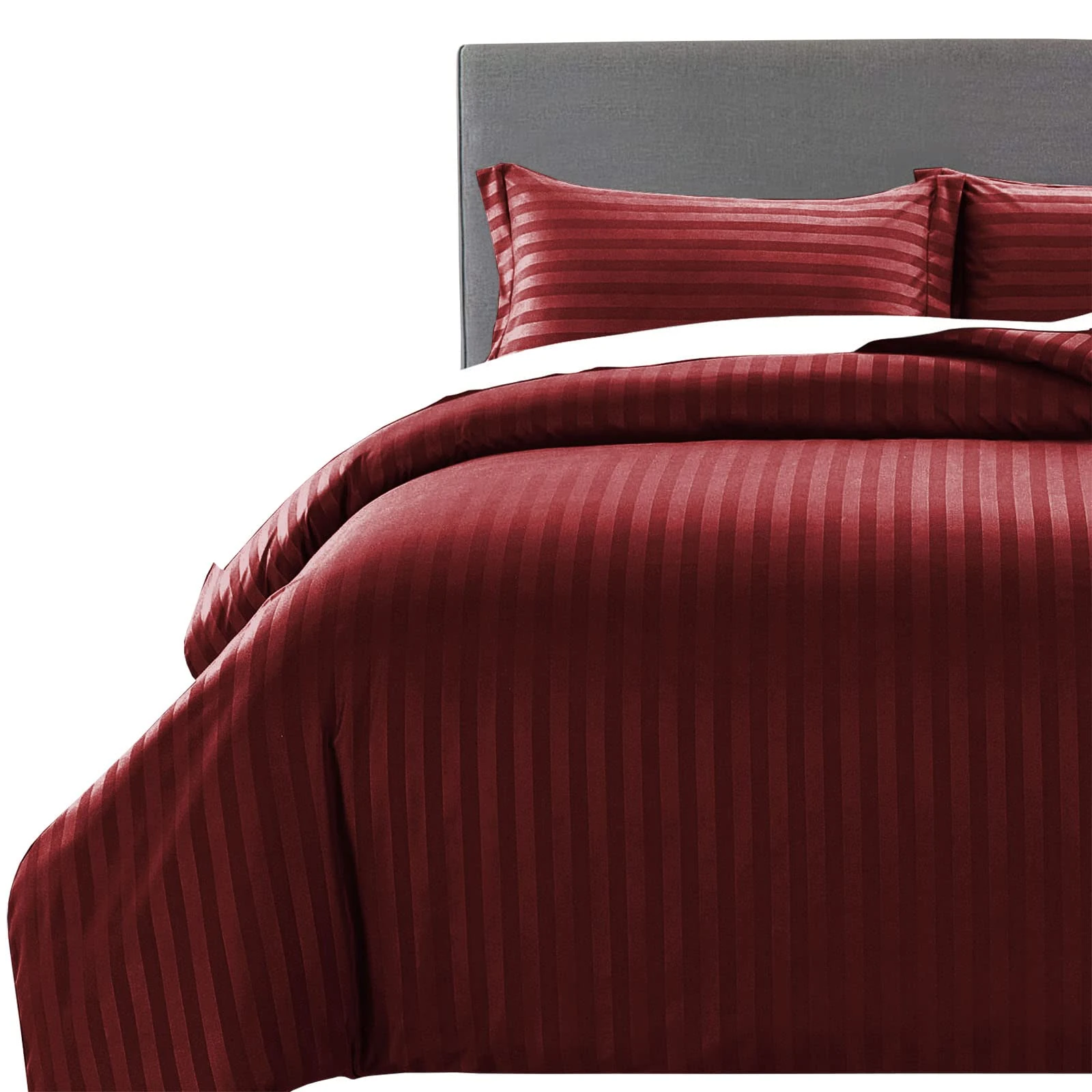 MOONLIGHT20015 Double Duvet Set Reversible Stripes Satin Double Bedding Set with 2 Pillowcases Soft Hypoallergenic Duvet Cover (Burgundy 200x200 CM)