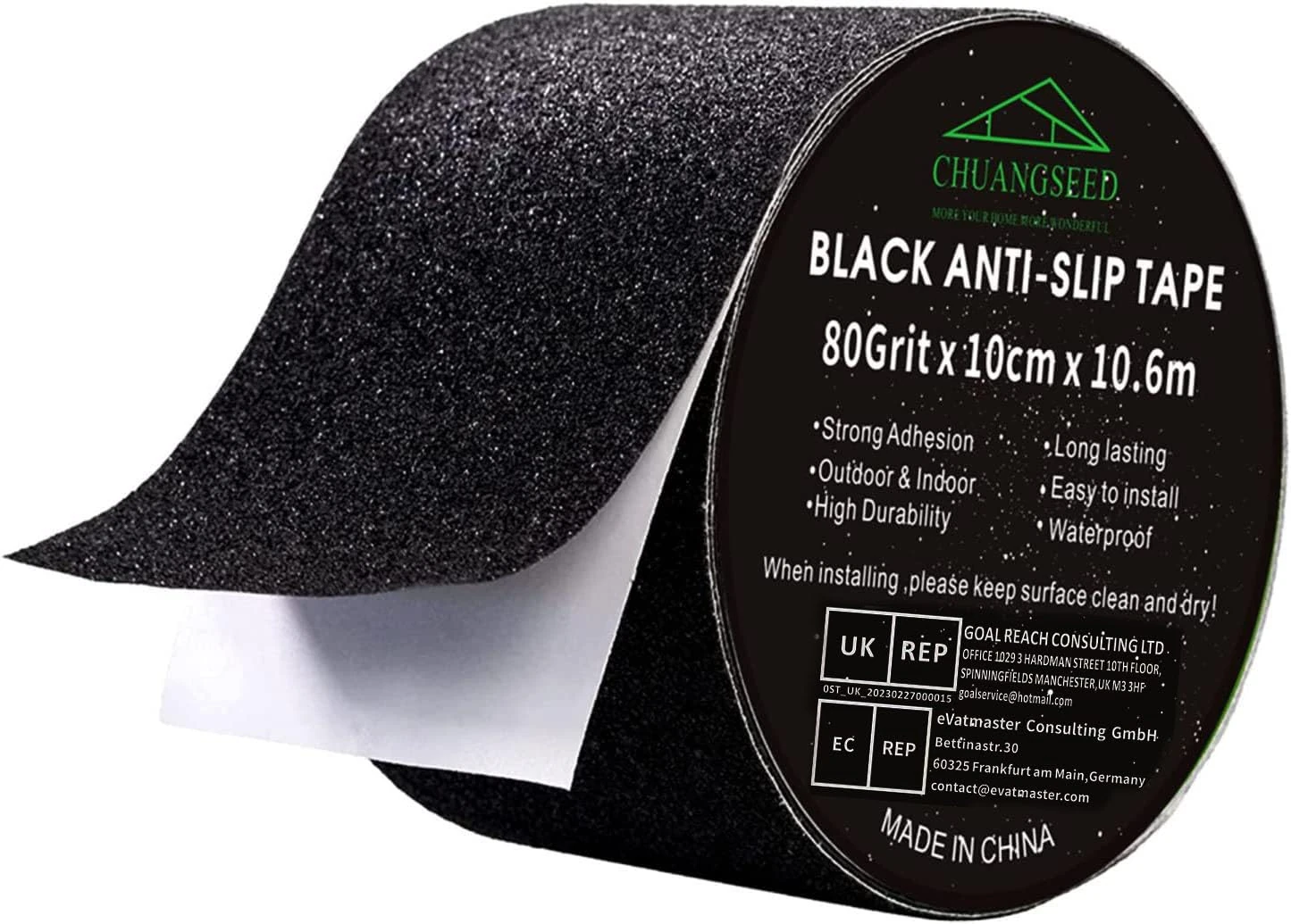 CHUANGSEED Heavy Duty Black Anti Slip Tape 4" x 35Ft (10cm x 10.6m) High Traction For Outdoor/Indoor Safety Non Skid Roll Traction Tread grip Tape