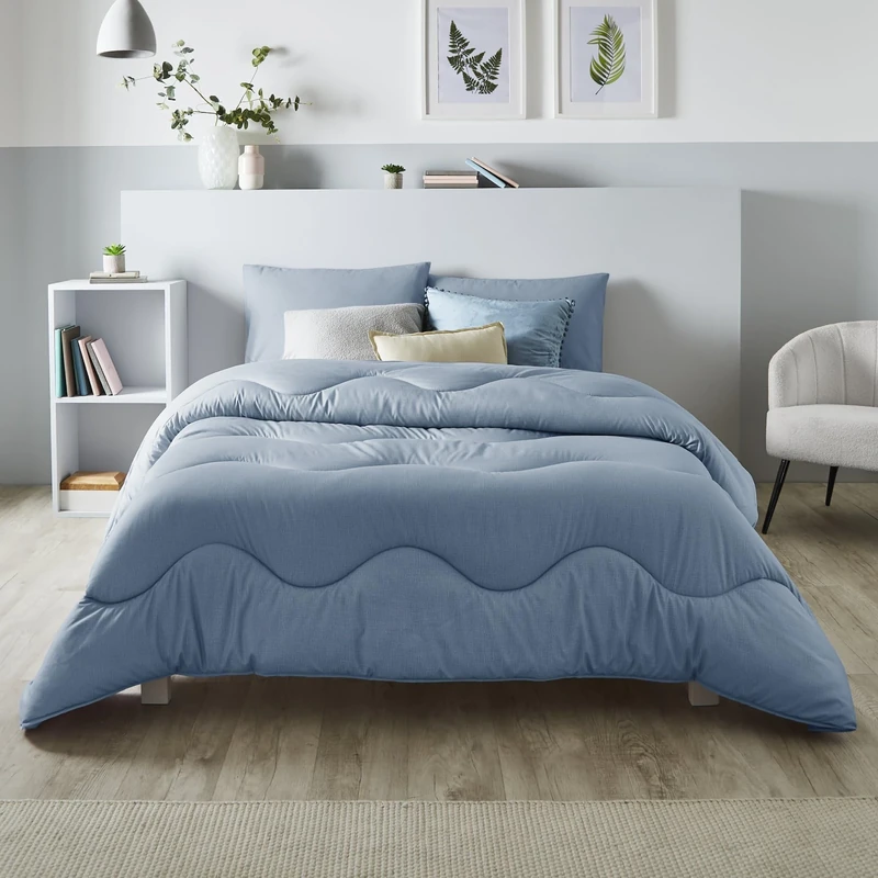 night owl - Coverless Duvet - Linen Collection - Soft Touch Luxury Bedding - Machine Washable - Hypoallergenic (Twilight Blue, 4.5 Tog - Double)