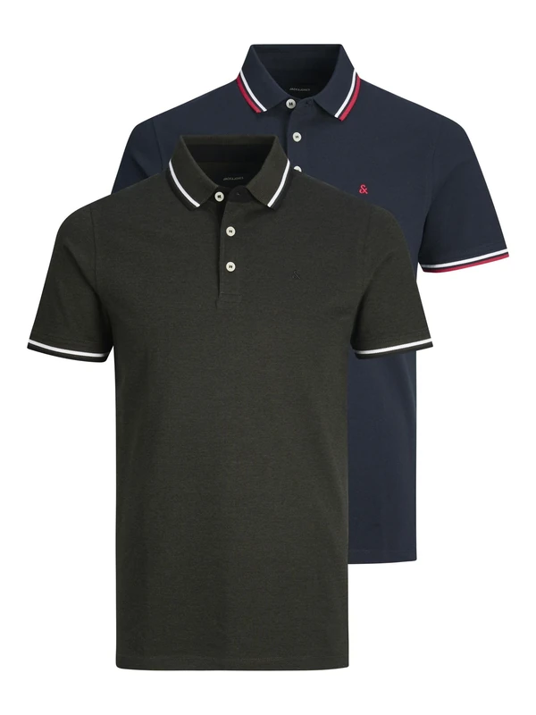 Jack & Jones Men's Jjepaulos Polo Ss 2pk Mp Polo Shirt, Navy Blazer/Pack:navyblazer+forestnight(play1), M