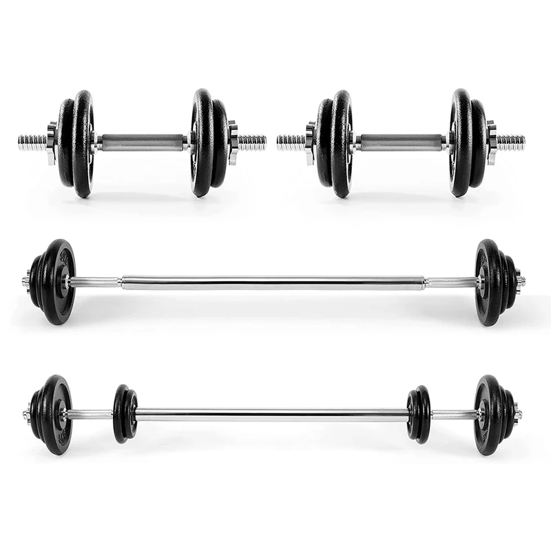 Ultrasport 30 kg Dumbbell And Barbell Set, Consisting Of 2 Dumbbells, Connecting Bar To The Barbell Plus 10 Weight Plates, 4 Star Locks, Dumbbell Set, Weight Set, Black,silver