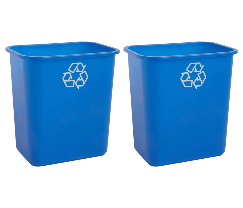 United Solutions 7 Gallon / 28 Quart Space Saving Recycling Bin, Fits Under Desk and Small, Narrow Spaces in Commercial, Kitchen, Home Office, and Dorm, Easy to Clean, 2 Pack, Recycle Blue