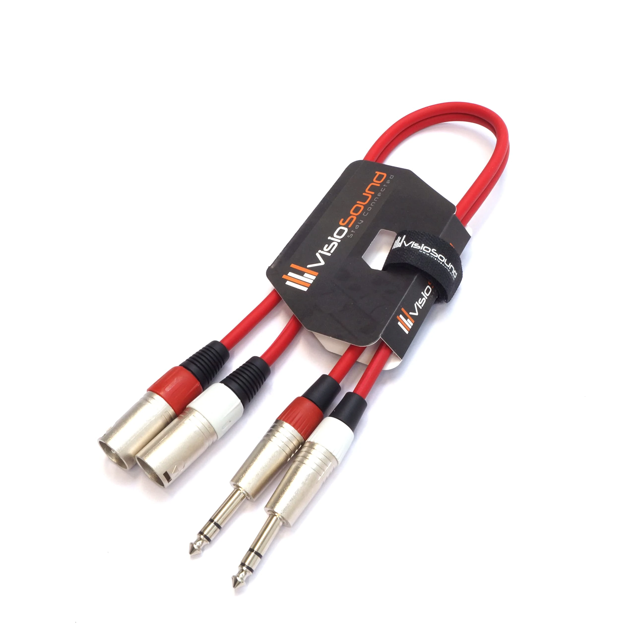 VisioSound 2 x Male XLR to 2 x 6.35mm 1/4" Stereo TRS Jack Balanced Twin Lead/Patch Cable - 3 Colours (0.5m-red)