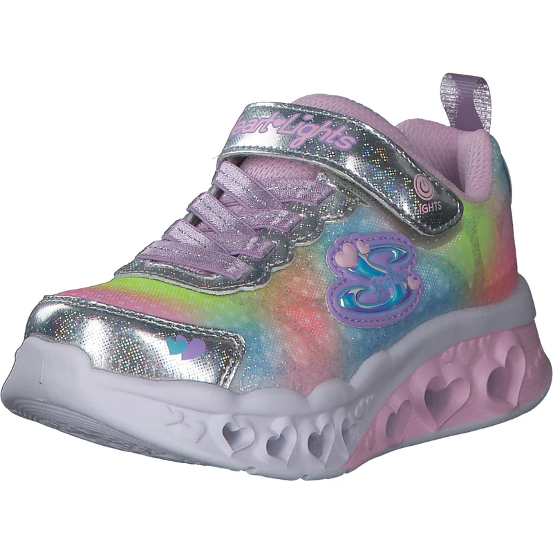 Skechers Girl's Flutter Heart Lights Simply Love Sneakers, Silver Synthetic/Mesh, 2 UK Child