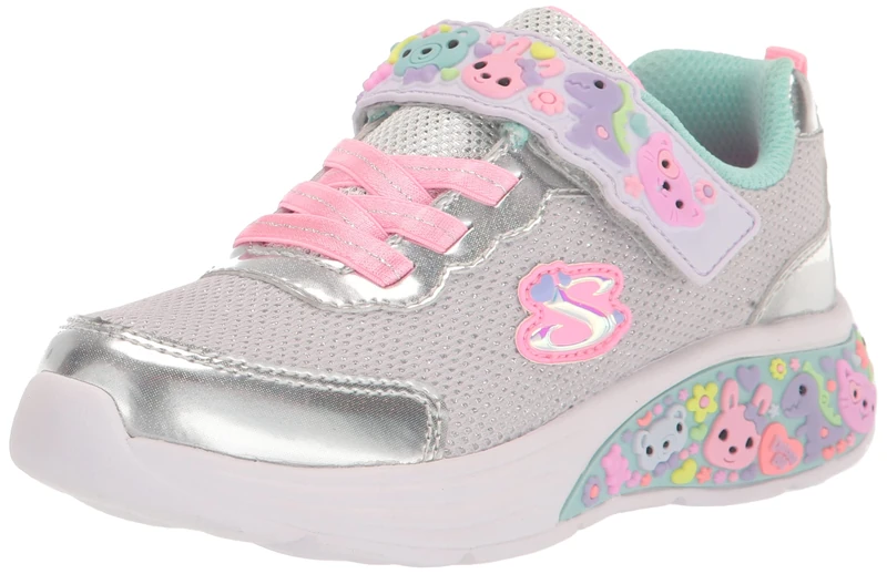 Skechers Baby Girl's My Dreamers Sneakers, Silver Textile/Multi Trim, 11 UK Child