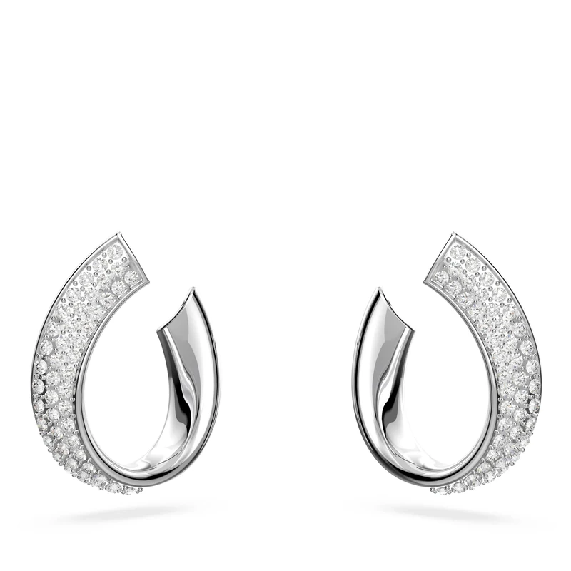 Swarovski Ribbon Small Hoop Earrings, White Pavé Crystal in a Rhodium Plated Setting, from the Millenia Collection