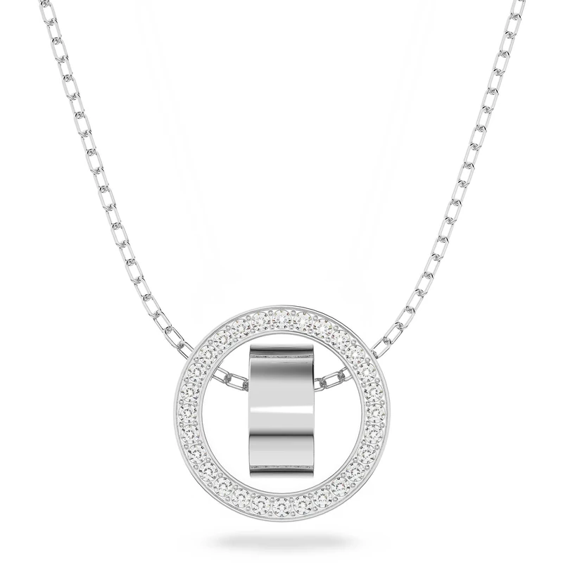 Swarovski White Crystal Pendant Necklace, Pavé Crystal Pendant in a Rhodium Plated Setting, from the Hollow Collection