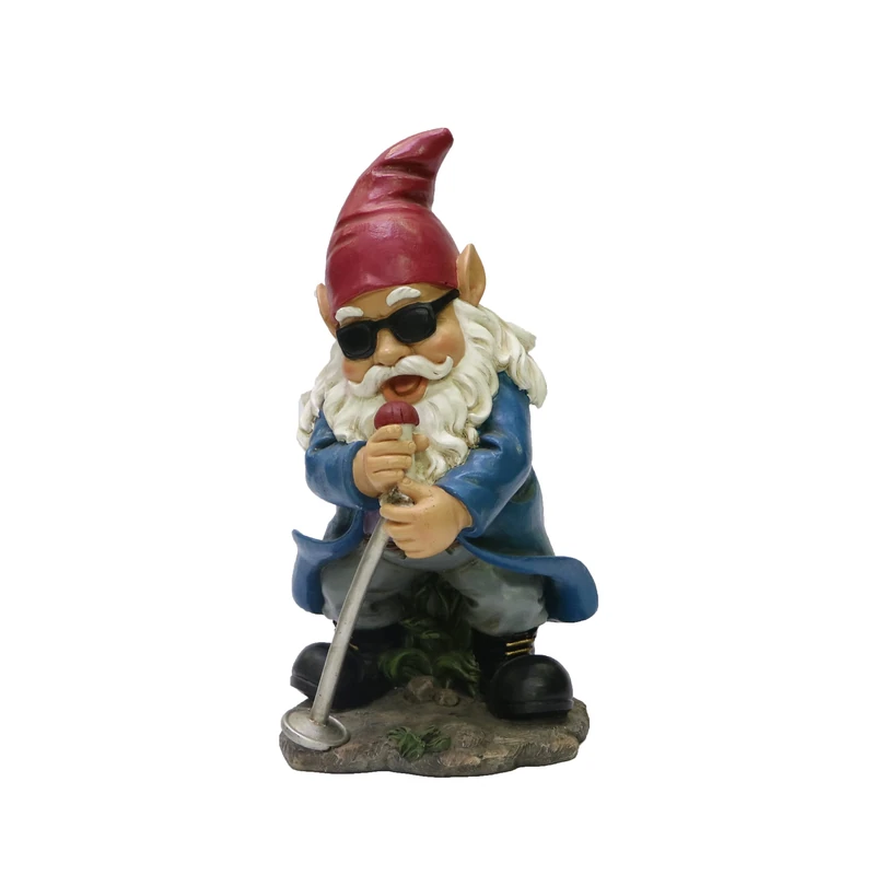 Nature's Mark Rock n Roll Gnome in a Band Singing Resin Statue Figurine Home Garden Decorative Accent Décor (10" H)