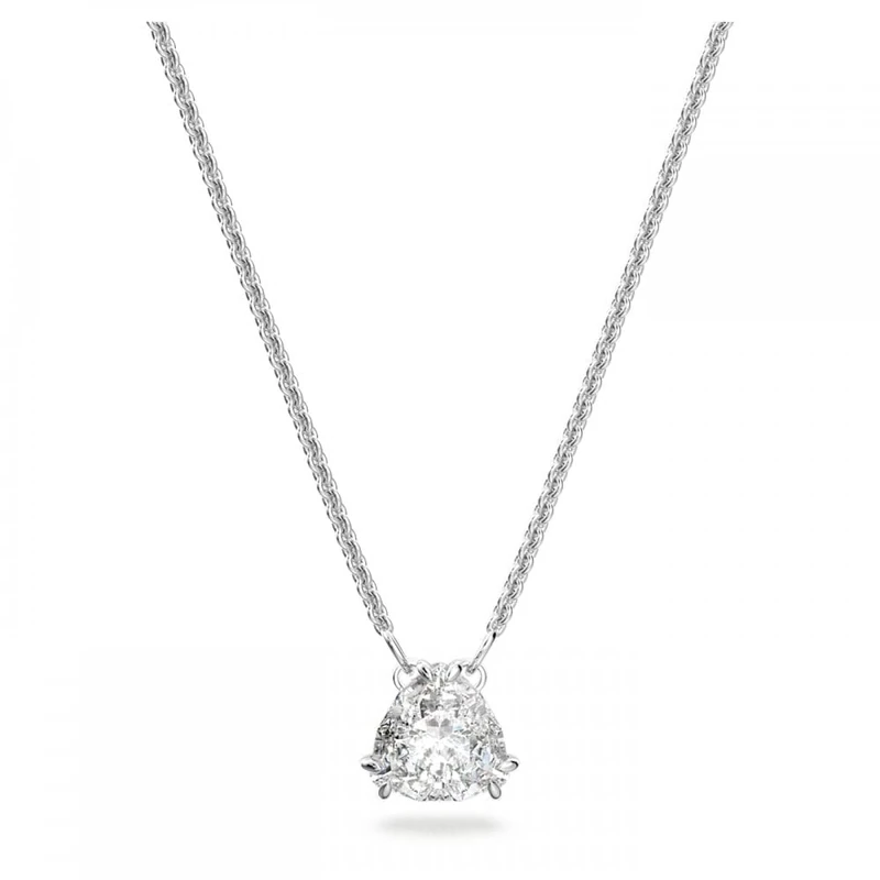 Swarovski Pendant Necklace, Clear White Trillion Cut Crystal in Rhodium Plated Setting, from the Millenia Collection