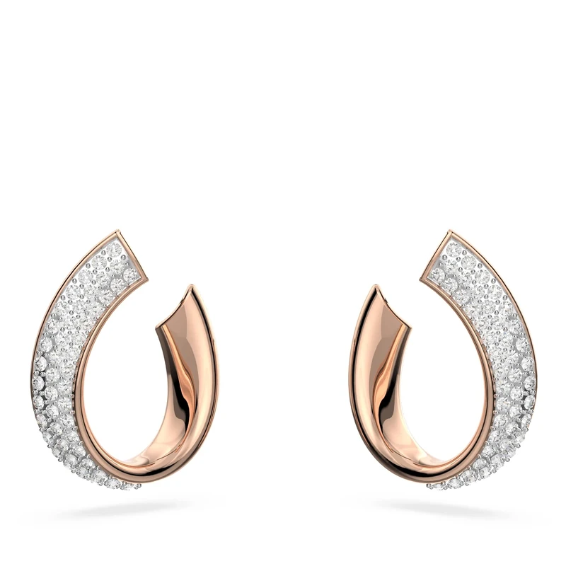 Swarovski Ribbon Small Hoop Earrings, White Pavé Crystal in a Gold Tone Plated Setting, from the Millenia Collection