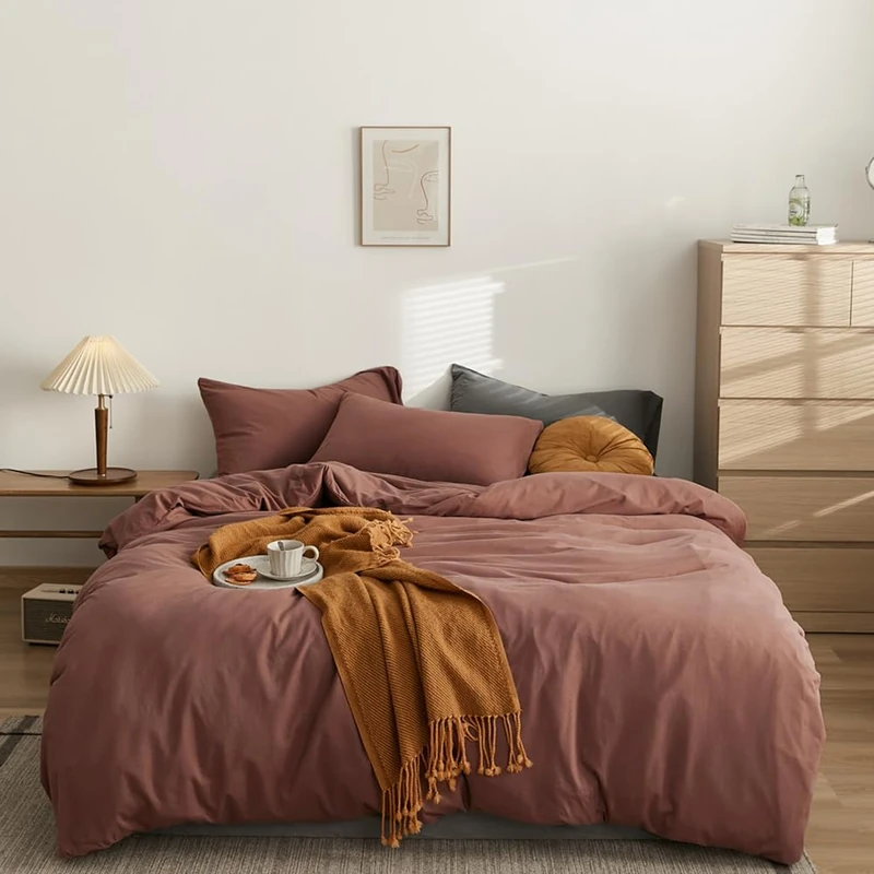 CLOTHKNOW Queen Brick Red Comforter Set 3Pcs Brownish Bedding Comforter Sets Dark Rust Queen Comforter Rust Red Queen Size Comforter Sets