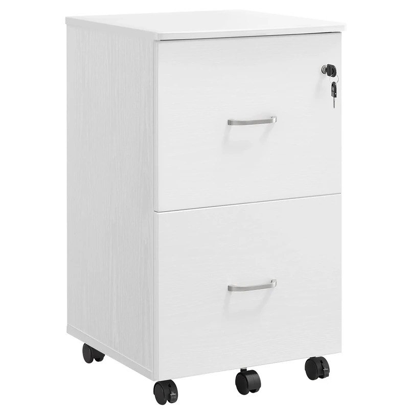 VASAGLE Filing Cabinet with 2 Drawers, Lockable File Cabinet, Mobile Pedestal with Adjustable Hanging Rails, White LCD027W46