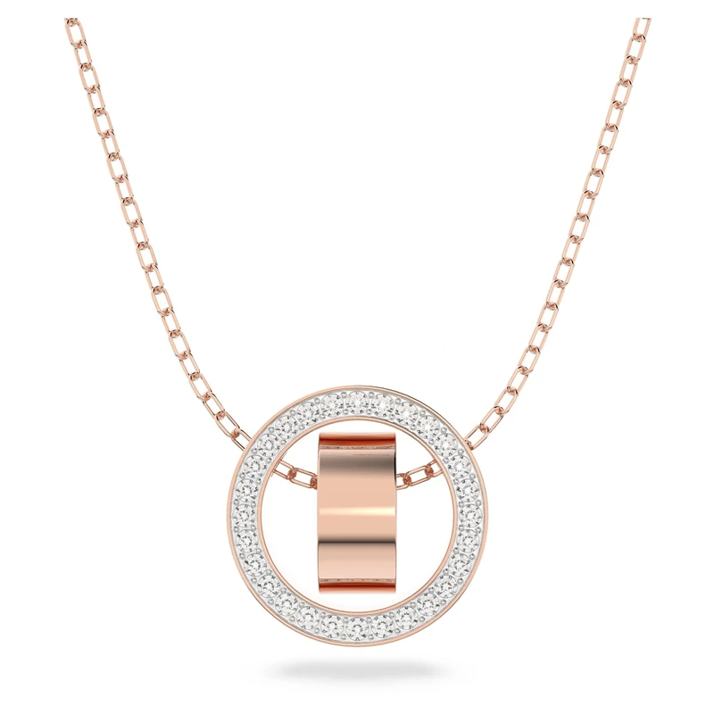 Swarovski White Crystal Pendant Necklace, Pavé Crystal Pendant in a Rose Gold Tone Plated Setting, from the Hollow Collection