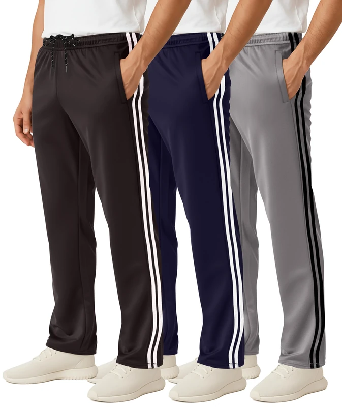 Real Essentials 3 Pack: Men's Mesh Athletic Gym Workout Lounge Open Bottom Sweatpants with Pockets (Available in Big & Tall), Set 5, Medium