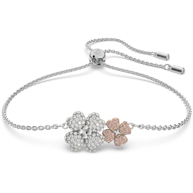 Swarovski Latisha Adjustable Floral Bracelet, White and Pink Crystals, Rhodium Plated from the Latisha Collection