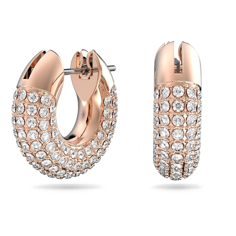 Swarovski Hoop Earrings, Pair of Pavé, White Crystal, Rose Gold Tone Plated Hoops, from the Dextera Collection