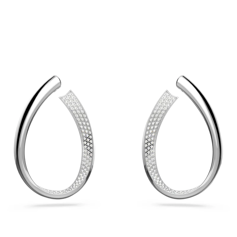 Swarovski Ribbon Hoop Earrings, White Pavé Crystal in a Rhodium Plated Setting, from the Millenia Collection