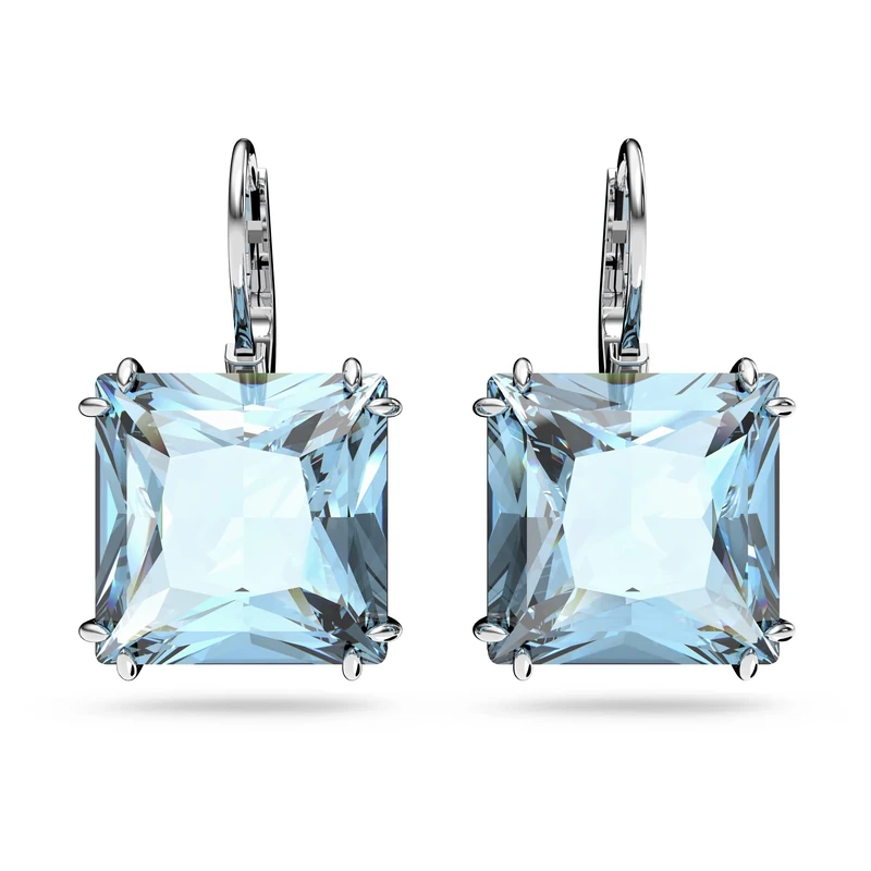 Swarovski Millenia Drop Earrings, Square Cut Blue Crystals in a Rhodium Plated Setting, from the Millenia Collection