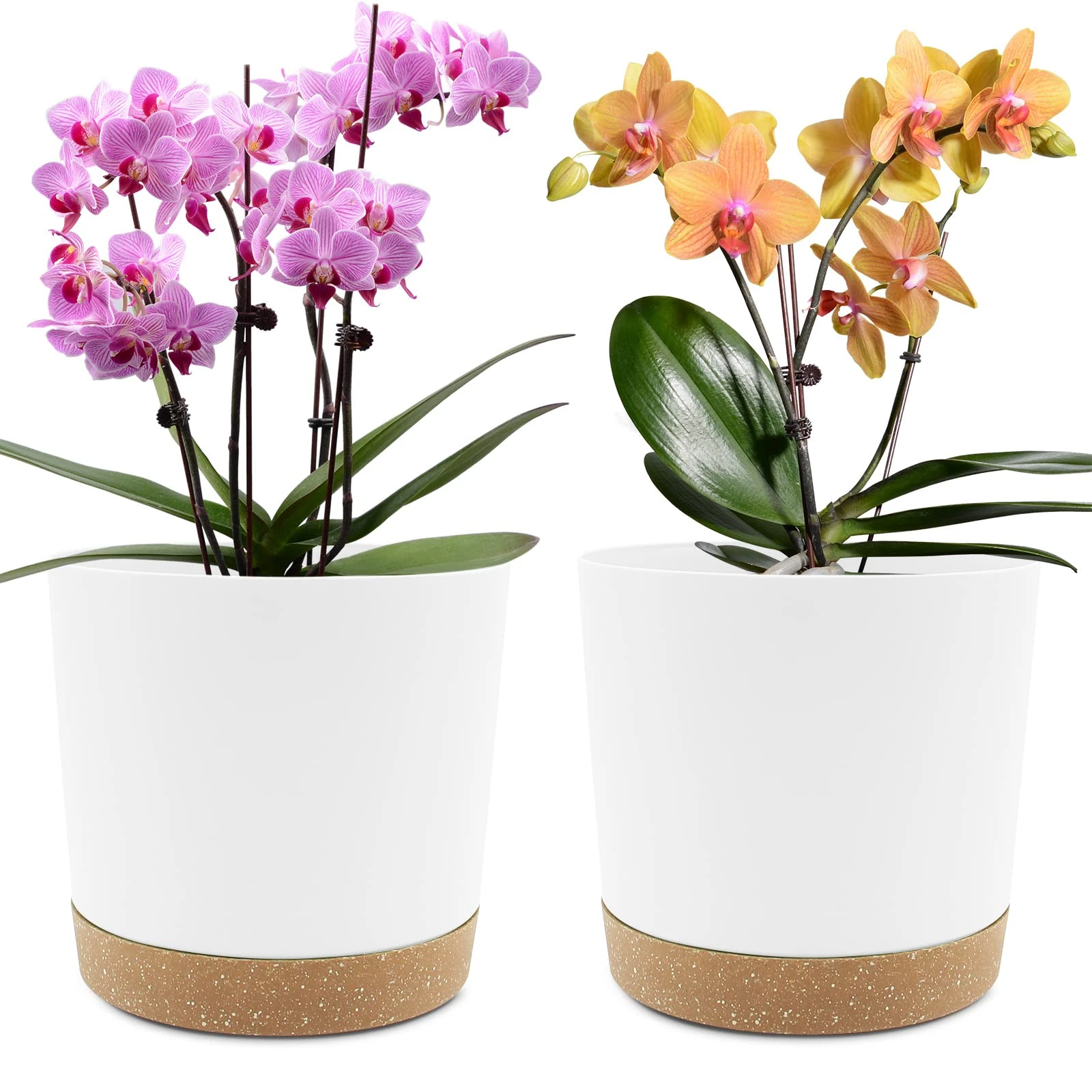 QCQHDU 20cm Plant Pot, 2 Pack Planters for Indoor Plants with Drainage Holes & Saucer, Outdoor Flower Pots Home Garden Modern Decor (White, 20cm)