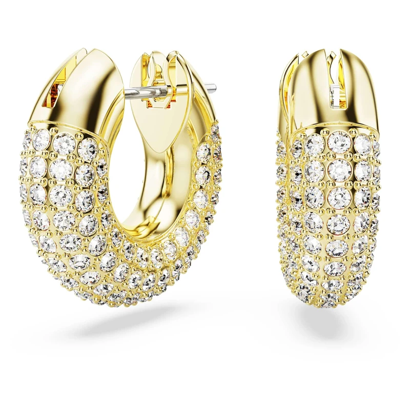 Swarovski Hoop Earrings, Pair of Pavé, White Crystal, Gold Tone Plated Hoops, from the Dextera Collection