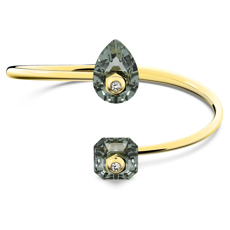 Swarovski Numina Bangle, Contrasting Pear Drop and Imperial Cut Grey Crystals, Gold-tone Plated Band from the Numina Collection, Size M