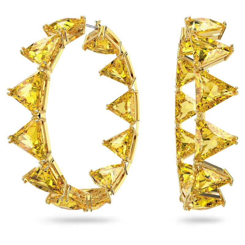 Swarovski Ortyx Hoop Earrings, Yellow Triangle Cut Crystal Earrings in a Gold Tone Plated Setting, from the Ortyx Collection