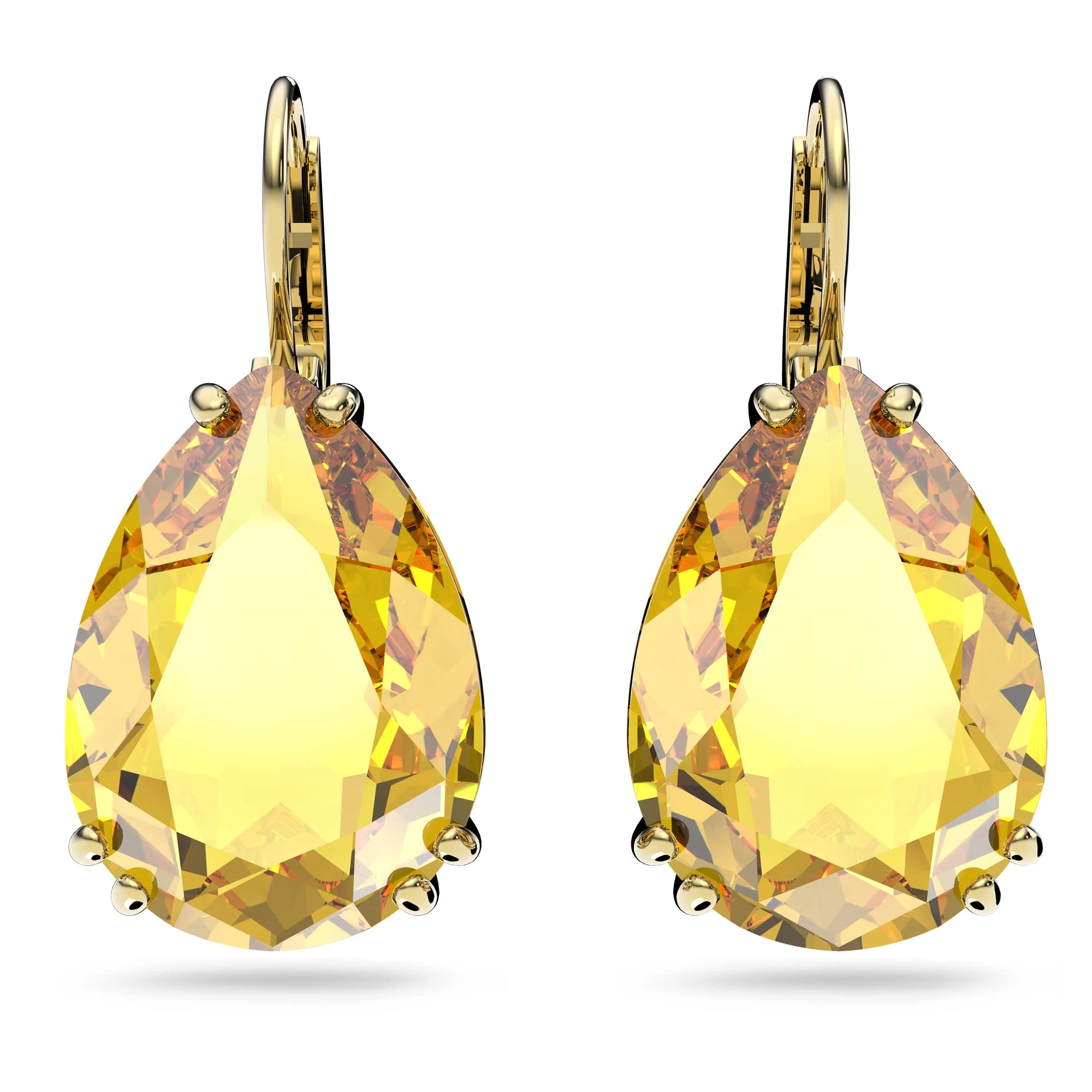 Swarovski Millenia Drop Earrings, Yellow Pear Cut Crystals in a Gold Tone Plated Setting, from the Millenia Collection