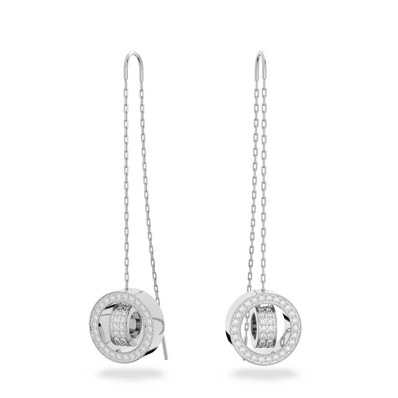 Swarovski White Crystal Drop Earrings, Pavé Crystals in a Rhodium Plated Setting, from the Hollow Collection