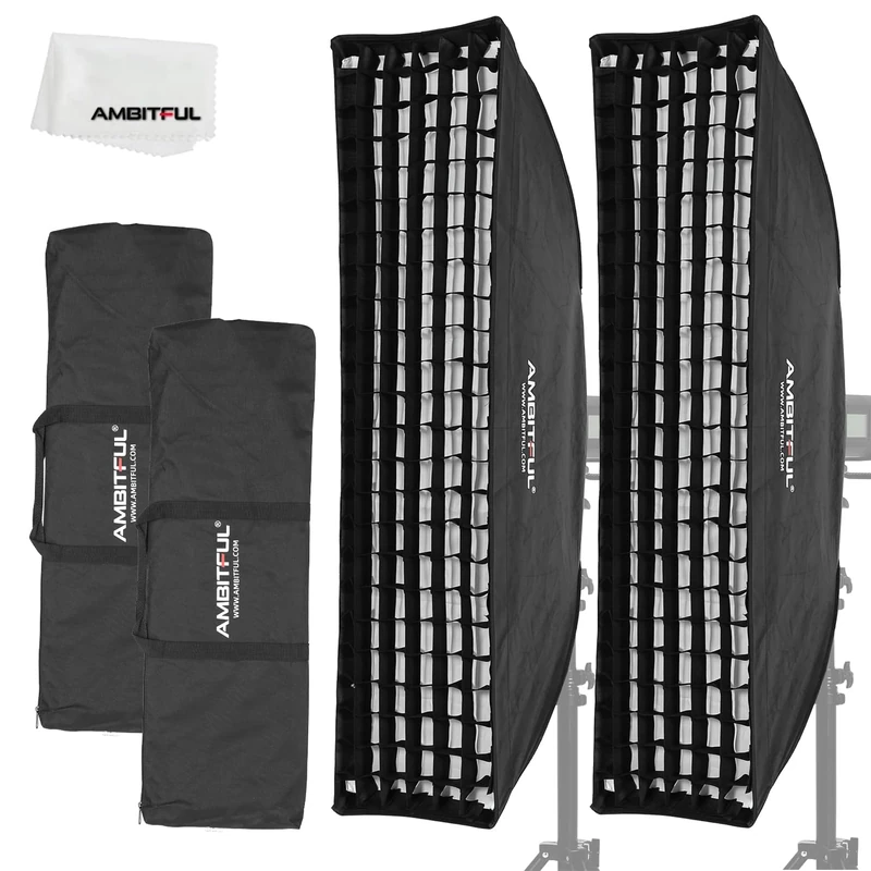 AMBITFUL 2PCS FW30X120 30x120cm 12"x47" Beehive Honeycomb Grid Strip Softbox Bowens Mount for Studio Flash