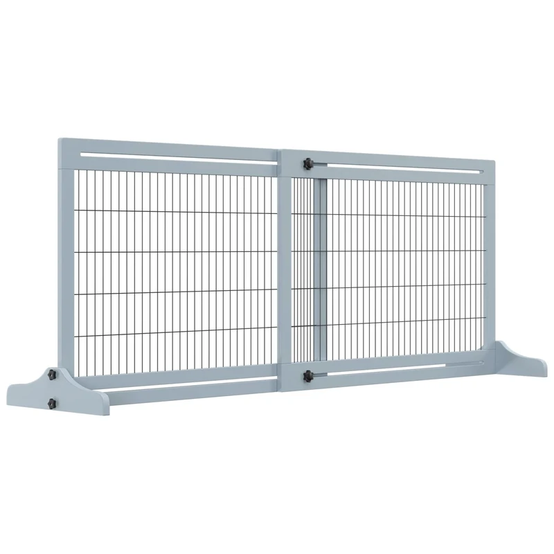 PawHut Adjustable Wooden Pet Gate Freestanding Dog Barrier for Doorway, Grey