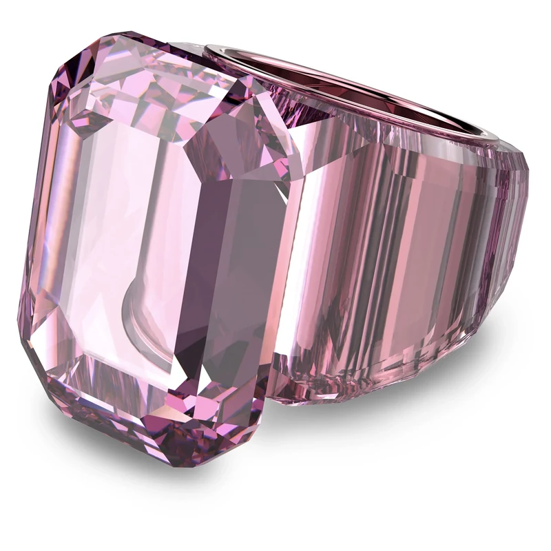 Swarovski Lucent Ring, Pink Octagon Cut Crystal and Pink Crystal Band with Metal Inlay, from the Lucent Collection, Size 55
