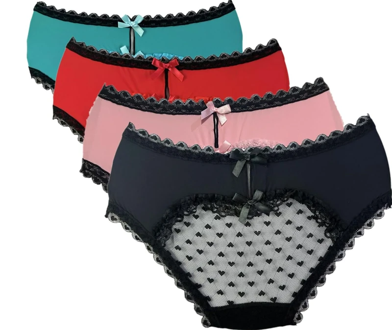 aishani Sissy Pouch Panties Men's Hipster Lace Bikini Briefs Lingerie Underwear, 4-pack Assorted, M