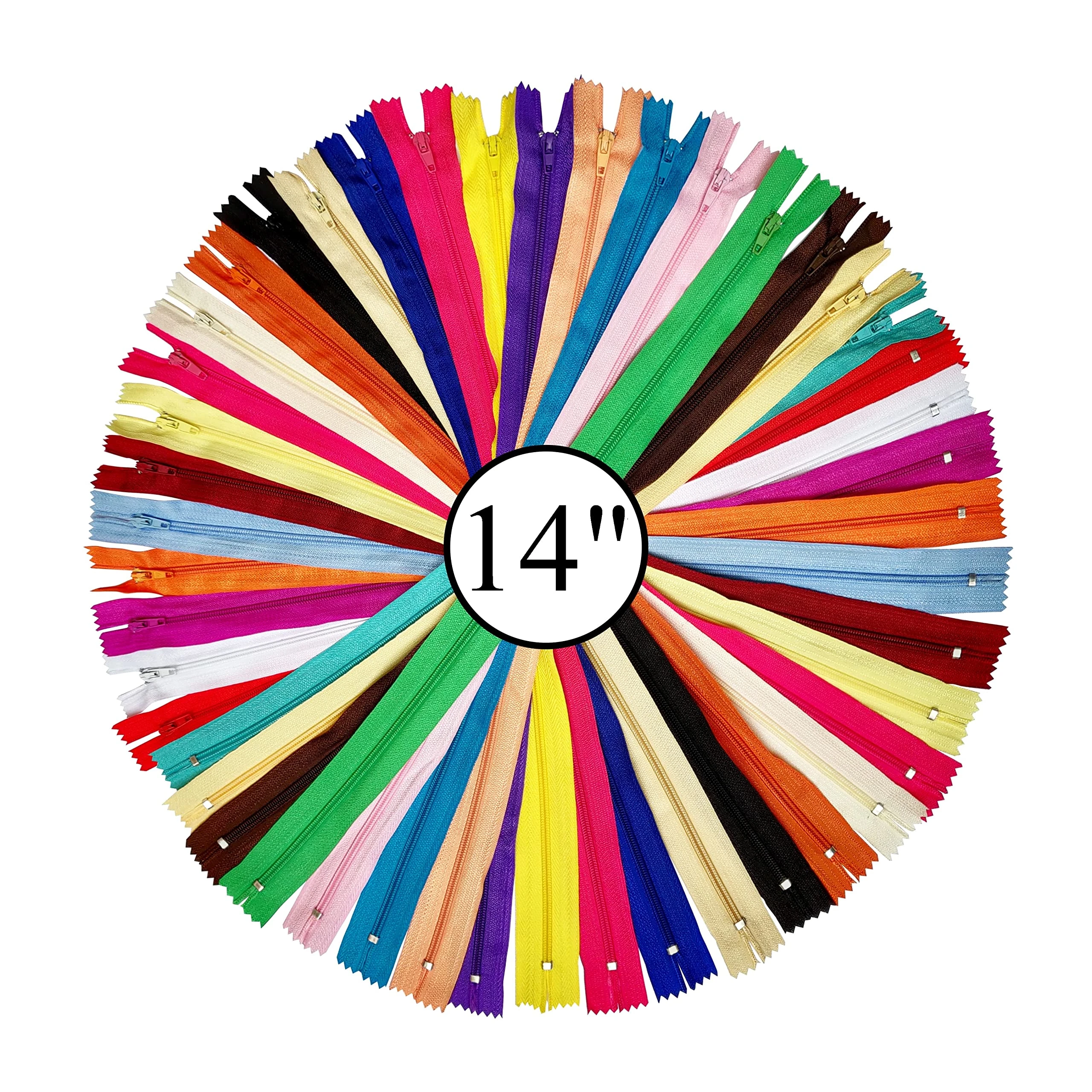 KGS Nylon Zipper for Sewing Crafts | 20 Assorted Colours | Size: 14 Inch / 35.6 cm | 40 Zippers/Pack | Multicolor Zippers for Sewing Supplies and Replacement in Bags, Pouches, Skirts, Dresses