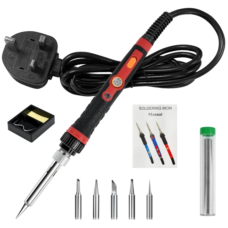 60W Electric Soldering Iron Kit with ON/Off Switch, Adjustable Temperature with Solder Wire,Soldering Iron Stand and 5PCS Soldering Tips for Soldering Job