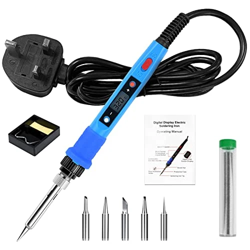 DGMQKJ 80W Soldering Iron Kit, Electric with ON/Off Switch Adjustable Temperature, Digital LCD Screen Welding Tools 5 Tips for Electronic Production/Soldering/Desoldering