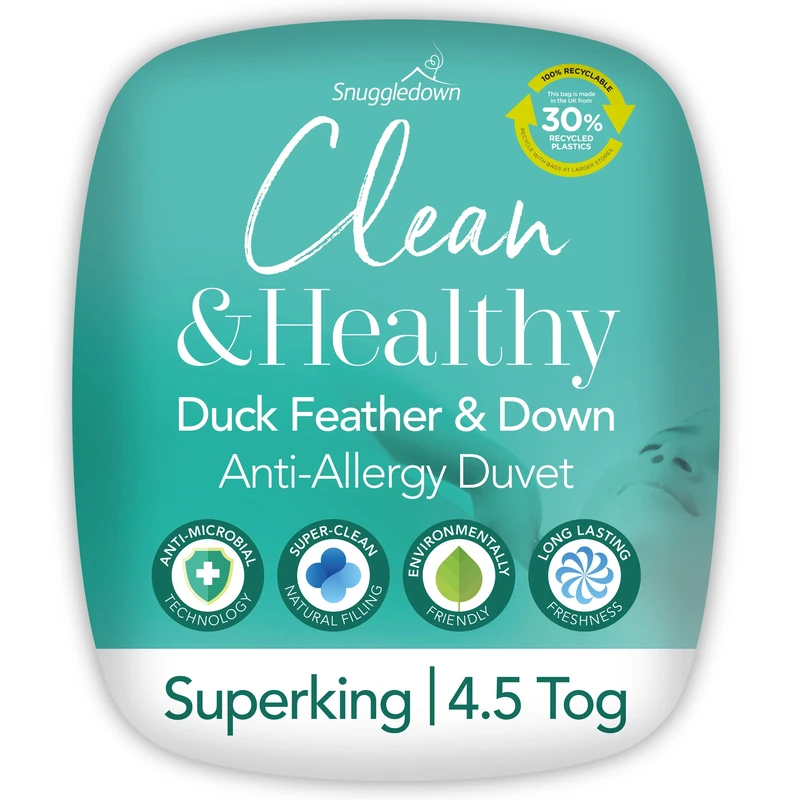 Snuggledown Clean and Healthy Duck Feather and Down Super King Duvet 4.5 Tog Summer Duvet Super King Size