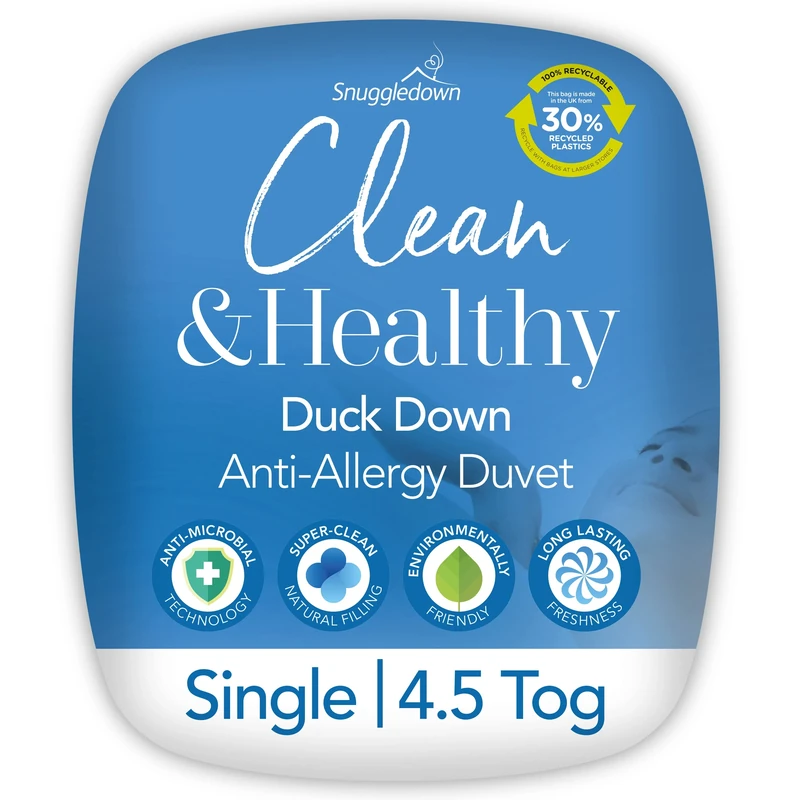 Snuggledown Clean and Healthy Duck Down Single Duvet 4.5 Tog Summer Duvet Single Bed