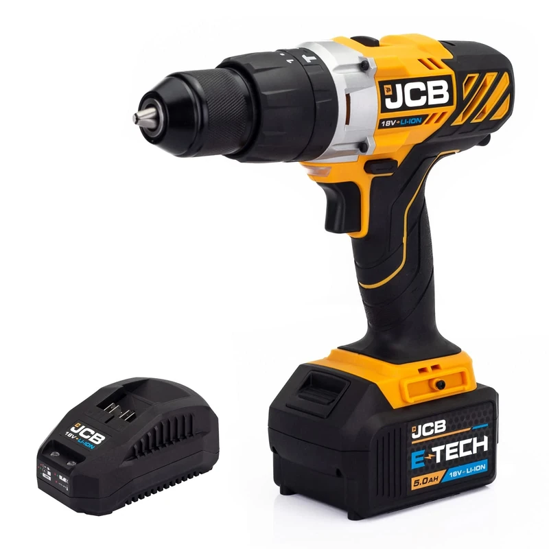 JCB 18V Cordless Combi Drill Integrated LED Light Electric Screwdriver/Masonry Drill with 5.0ah Battery & 2.4A Charger