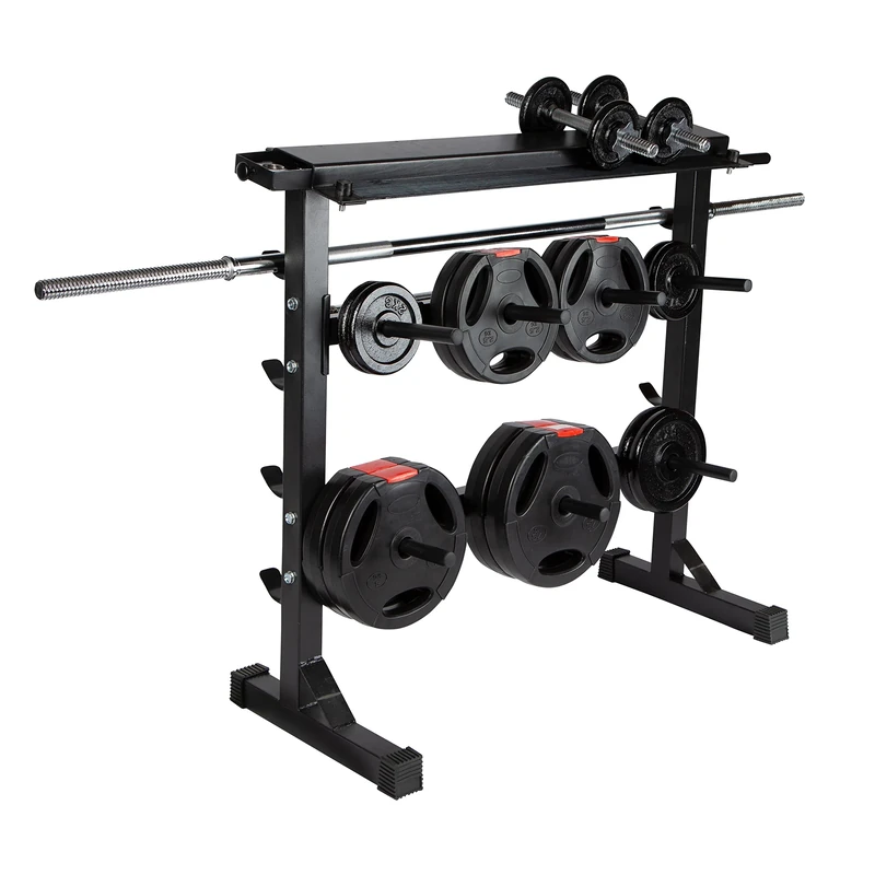Ultrasport Dumbbell Rack for Weight Plates, Dumbbells & Barbells, 3 Levels, Includes Towel Rail, Hook & Drawer for Accessories, Sturdy Steel Frame, Maximum Load 300 kg