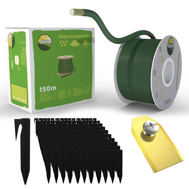 150 m Boundary Cable + 450 Ground Spikes + 30 Blades for Robotic Lawnmower Lawn Mower Lawn Robot Accessory Set Boundary Wire for Search Cable - Compatible with Gardena Husqvarna