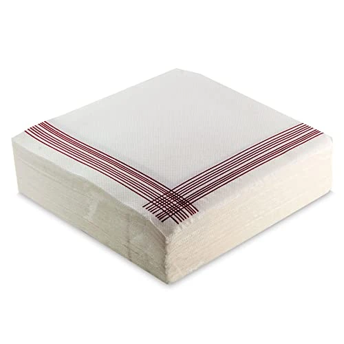 Morigami, Standard Size Napkin, Pleat 1/4, Pointed Tip, 200 Napkins, White with Bordeaux Valance