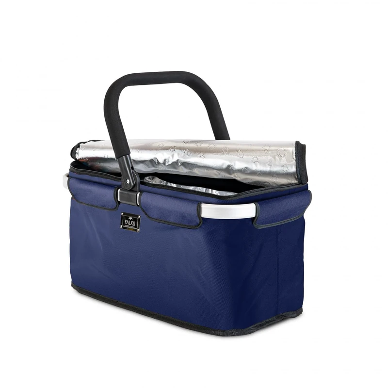 Genius Thermal Shopping Basket Falko Dark Blue Shopping Bag 22 L Large Foldable with Lid Carry Basket with Cooling Function for Travel