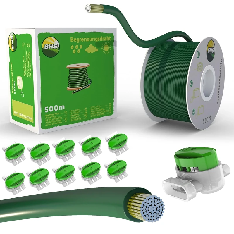 500 m Boundary Cable + 10 Cable Connectors for Robotic Lawnmower, Accessory Set, Boundary Wire for Search Cable, Compatible with Gardena/Bosch/Husqvarna/Worx/Honda/Robomow/iMow