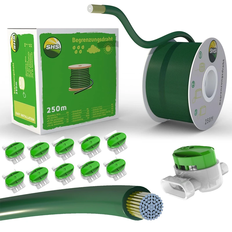 250 m Boundary Cable + 10 Cable Connectors for Robotic Lawnmower, Accessory Set, Boundary Wire for Search Cable, Compatible with Gardena/Bosch/Husqvarna/WorX/Honda/Robomow/iMow