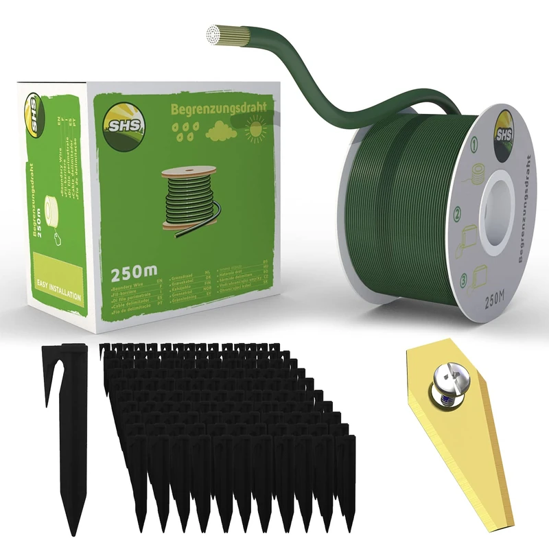 250 m Boundary Cable + 750 Ground Spikes + 30 Blades for Robotic Lawnmower Lawn Mower Lawn Robot Accessory Set Boundary Wire for Search Cable - Compatible with Bosch Indigo - Image 1