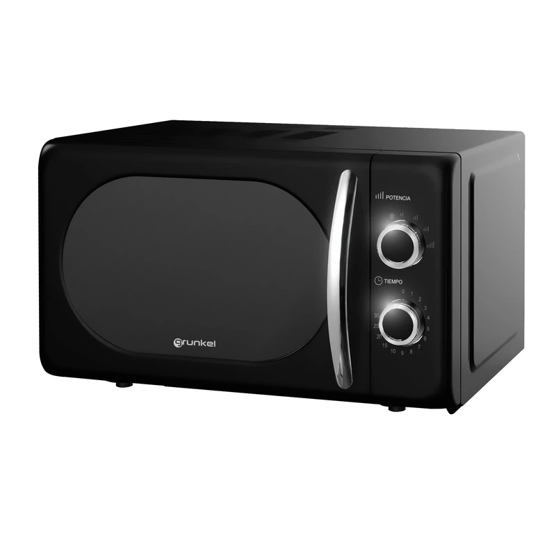 Grunkel - MW-20BLACK - Mechanical microwave with 20 litre capacity in vintage design and 5 power levels - Defrost function and timer up to 30 min - 700 W - Black