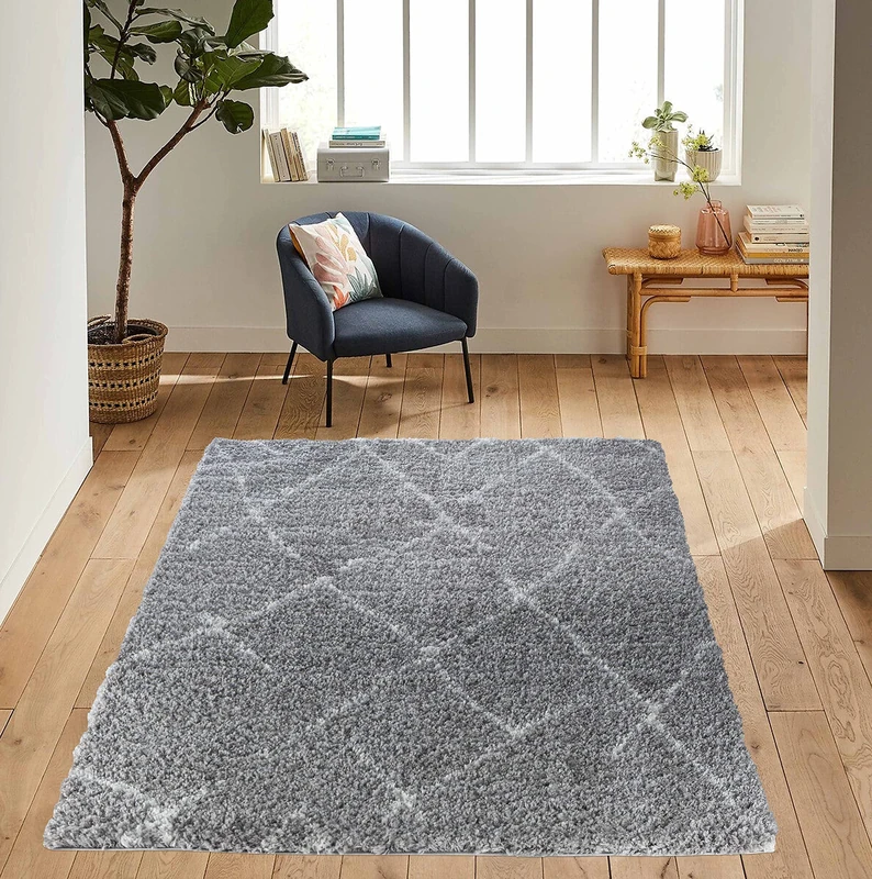 Serdim Rugs Morrocan Berber Living Room Scandi Shaggy Area Rugs, Grey, 200x290cm (6'7"x9'6")