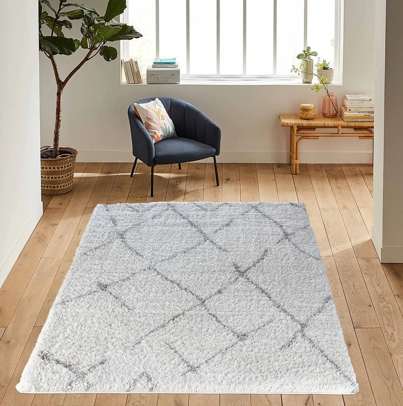 Serdim Rugs Morrocan Berber Living Room Scandi Shaggy Area Rugs, Light Cream, 160x230cm (5'3"x7'7")